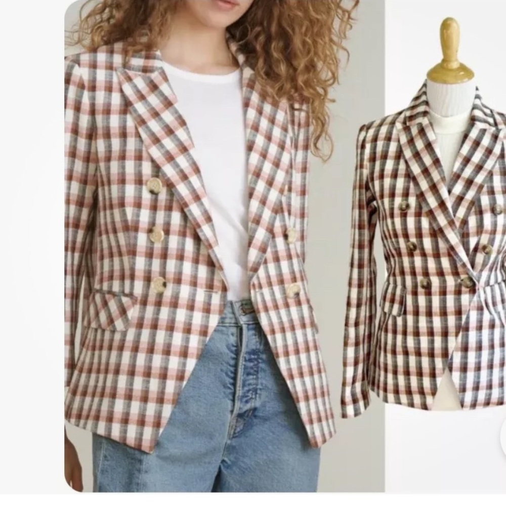 Joie Anilah plaid double breasted blazer